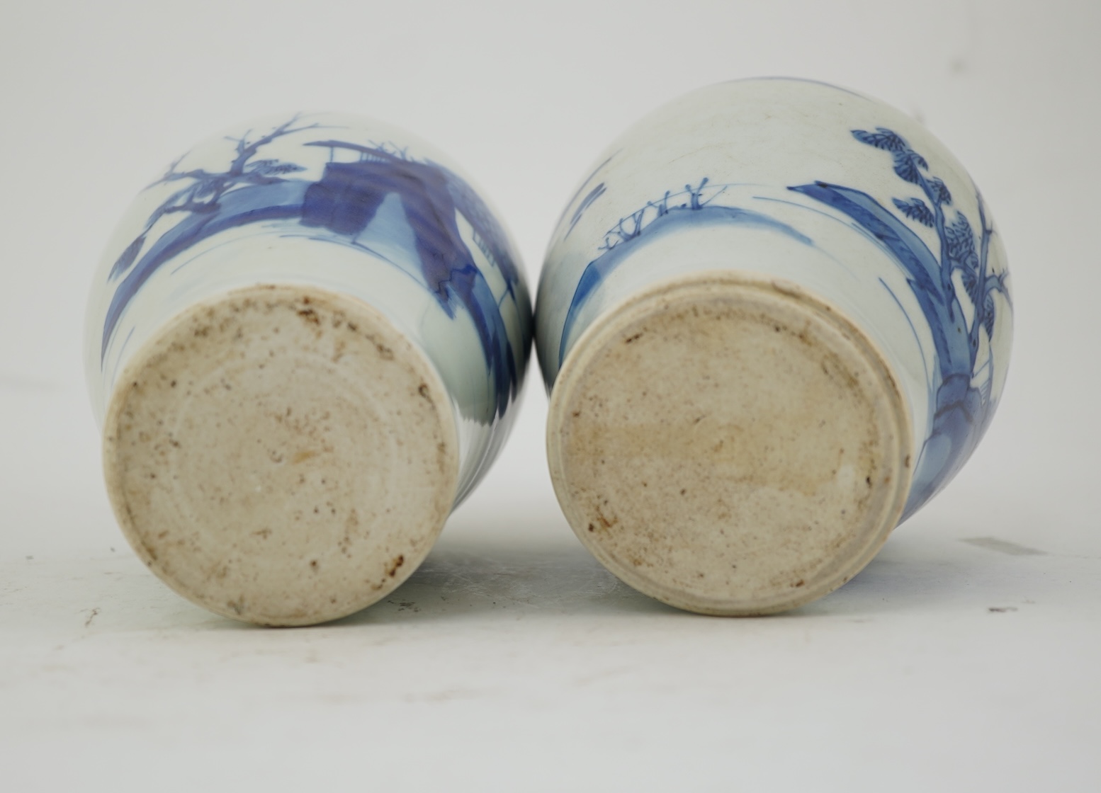 A pair of Chinese Transitional blue and white ‘landscape’ jars, probably Shunzhi period (1644-1661)